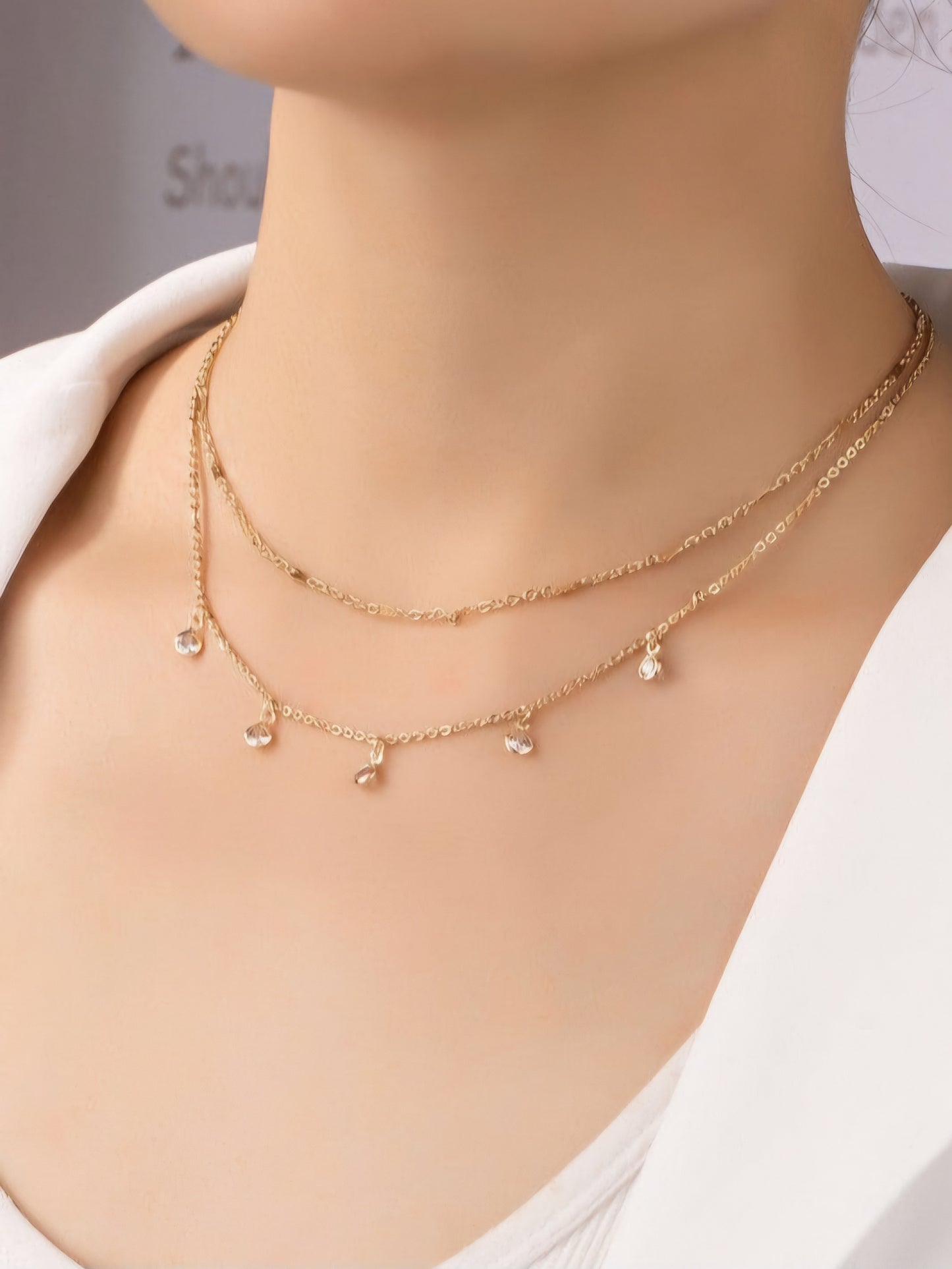 Two layer delicate chain with CZ beads - Gold