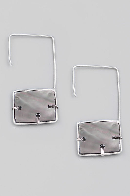 Square Hoop Drop Earrings - Silver