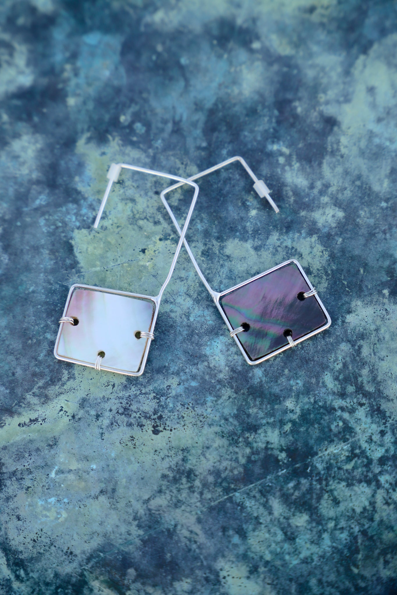 Square Hoop Drop Earrings - Silver